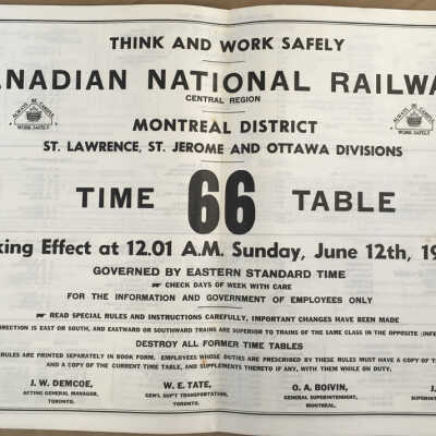 Canadian National Railways, Central Region, Montreal District, St. Lawrence, St. Jerome and Ottawa Divisions, Timetable 66, 1960