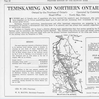 "Temiskaming and Northern Ontario Railway" in The Sudbury Star (pg. 28), Date Unknown