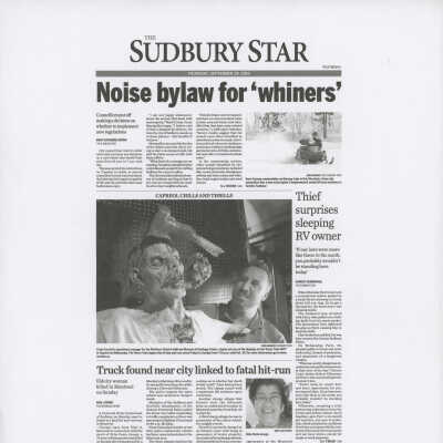 Sudbury Star Front Page, Sept 29/2016