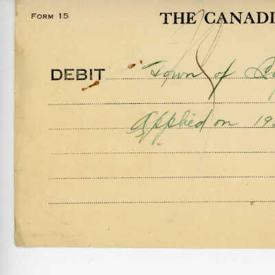 Debit Charge Slip to the Town of Capreol's Account, applied on loans, $1500.00, 1936
