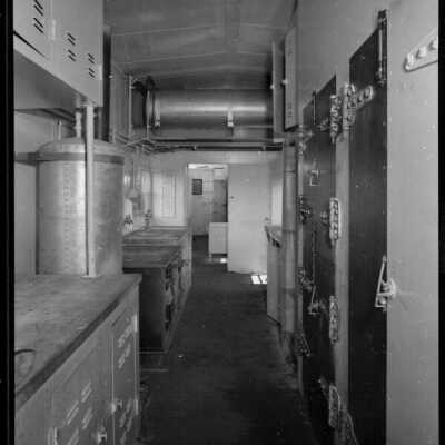 Photograph, Interior view of armoured car, Canadian National Railways Shops.