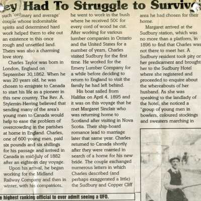 Document, Though They Struggled to Survive, Sudbury's Pioneers Lead a Life of Adventure and Romance.