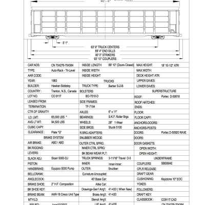 Document, Rolling Stock Plan, Canadian National Railway, CN704276-704364.