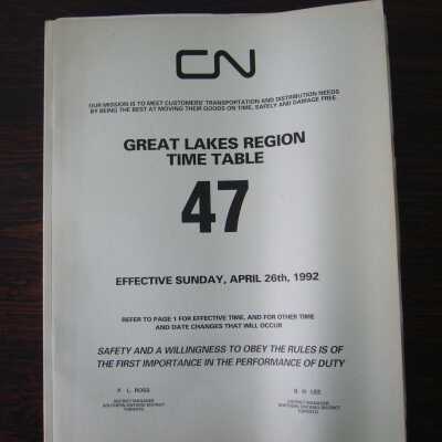 CN Great Lakes Region Time Table No. 47, Effective Sunday, April 26th, 1992