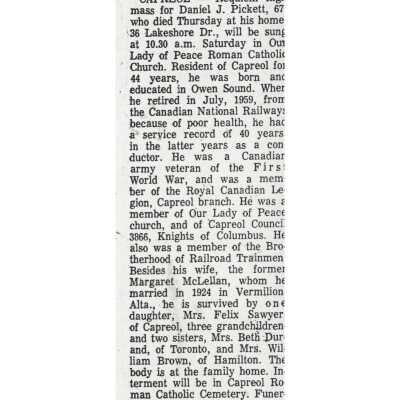 Document, Obituary, Daniel J. Pickett.