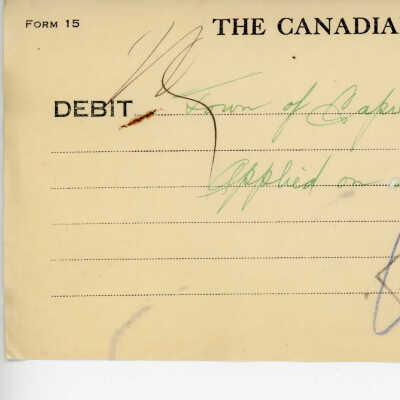 Debit Charge Slip to the Town of Capreol's Account, applied on loans, $1000.00, 1936