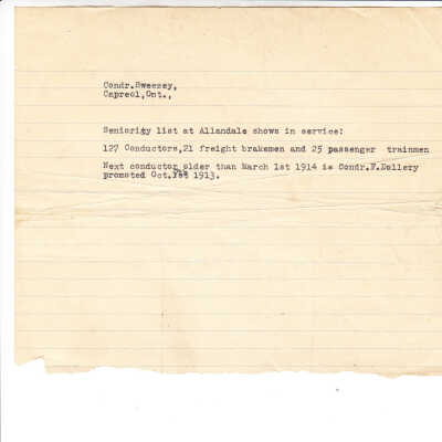 Conductor Sweezey Letter