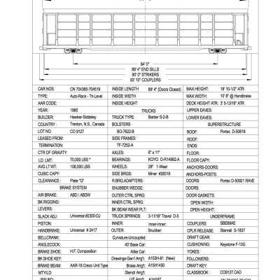 Document, Rolling Stock Plan, Canadian National Railway, CN704365-704519.