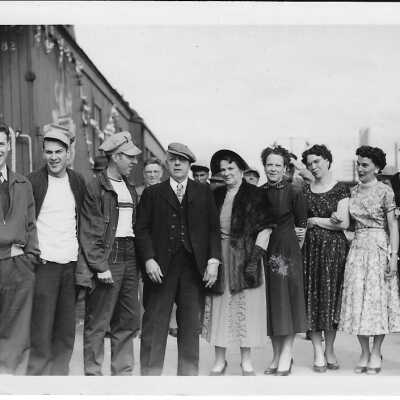 Postcard of a Photograph of Sweezeys and Friends after Adam Sweezey’s Last Run