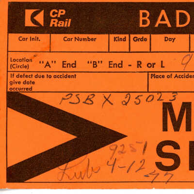 Cp Rail Bad Order from Main Shop (1-16-77)