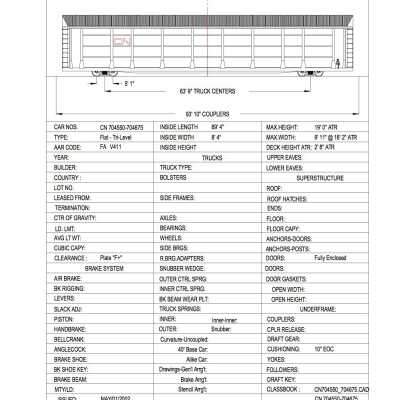 Document, Rolling Stock Plan, Canadian National Railway, CN704550-704675.