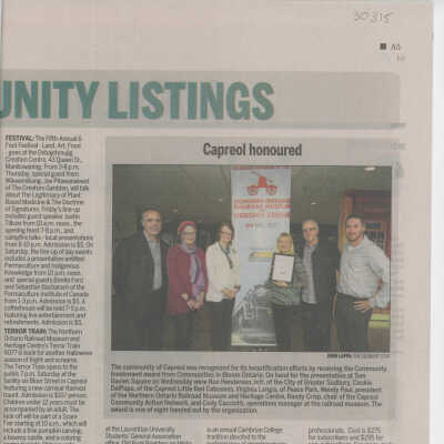 Community Listings for October 3, 2014 for the Sudbury Star