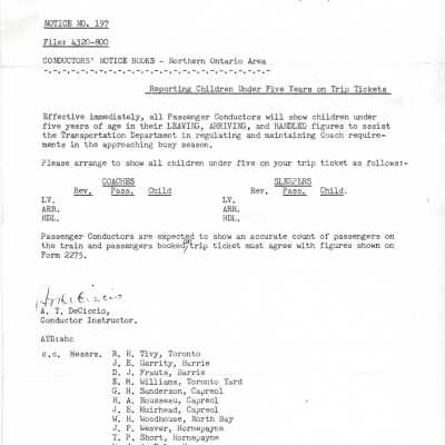Document, Reporting Children Under Five Years on Trip Tickets.