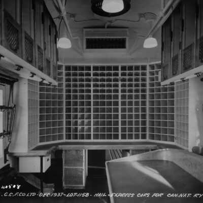 Photograph, Interior view of Canadian National Railways Express Car.