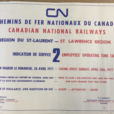 CN, Canadian National Railways, St. Lawrence Region, Employees' Operating Time Table 2, 1977; 2 copies