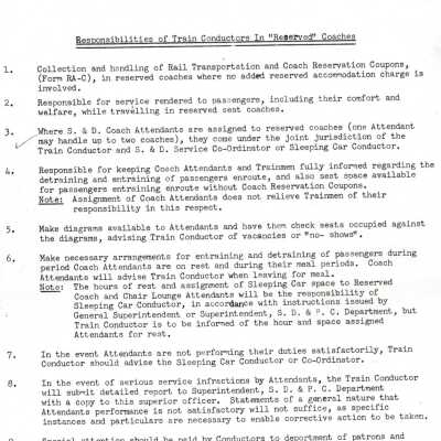 Document, Responceabillities of Conducters in Train Coaches.