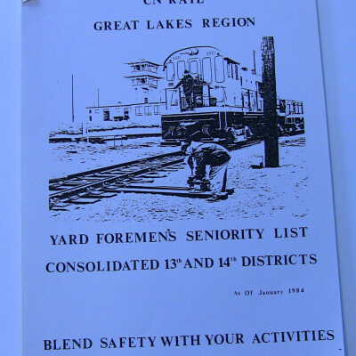 CN Rail Great Lakes Region Yard Foremen's Seniority List, Consolidated 13th and 14th Districts, January 1984