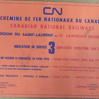 CN, Canadian National Railways, St. Lawrence Region, Employees' Operating Time Table 3, 1978