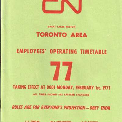 CN Toronto Area Employees' Operating Timetable 77
