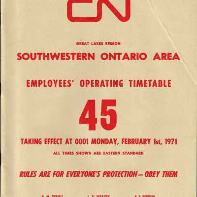 CN Southwestern Ontario Area Employees' Operating Timetable 45