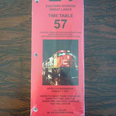 CN Eastern Division, Great Lakes Time Table No. 57, August 1, 2001