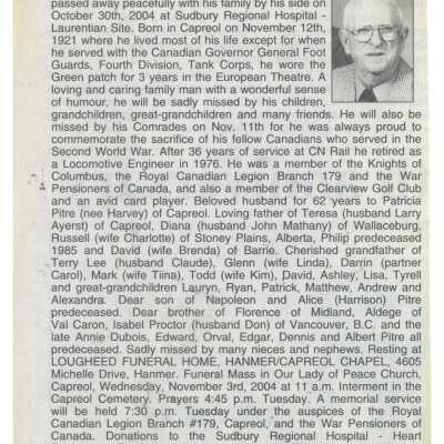 Document, Obituary, Alcide J. Pitre.
