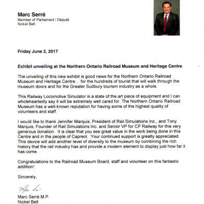 Statement from Marc Serre re: Locomotive Simulator Unveiling at NORMHC (June 2, 2017)