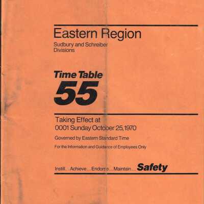 CP Rail Timetable 55 for the Eastern Region - Sudbury and Schreiber Divisions