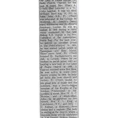 Document, Obituary, Hilary O'Neill.