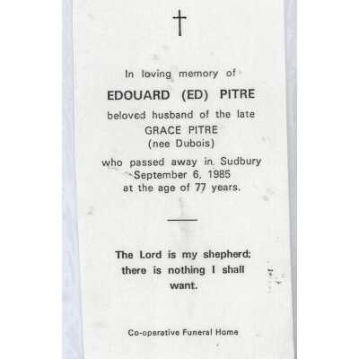Document, Obituary, Edouard (Ed) Pitre.