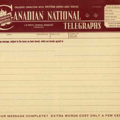 Canadian National Telegraph Form