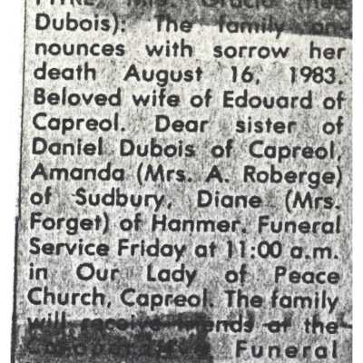Document, Obituary, Gracio Pitre.