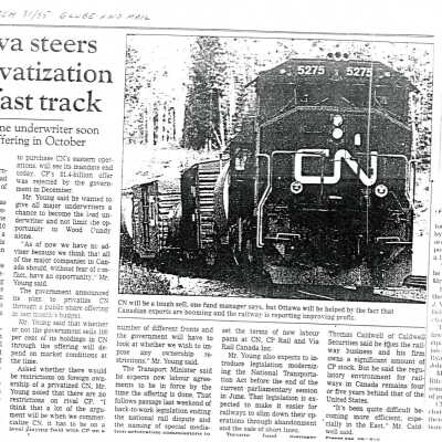 Document, Ottawa Steers CN Privatization on to Fast Track.