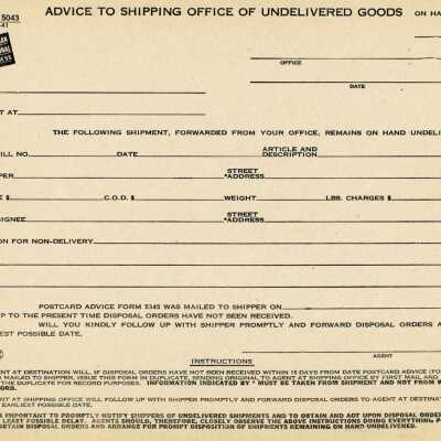 Canadian National: Advice to Shipping Office of Undelivered Goods