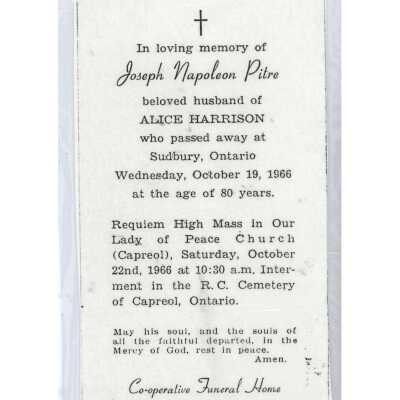 Document, Obituary, Joseph Napoleon Pitre.