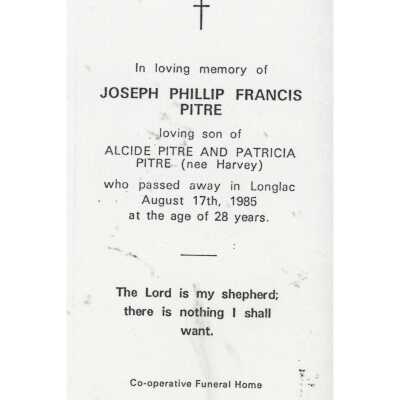 Document, Obituary, Joseph Phillip Francis Pitre.