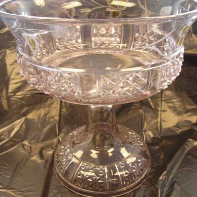 Compote Six Panel Fine Cut With floral leaf etching