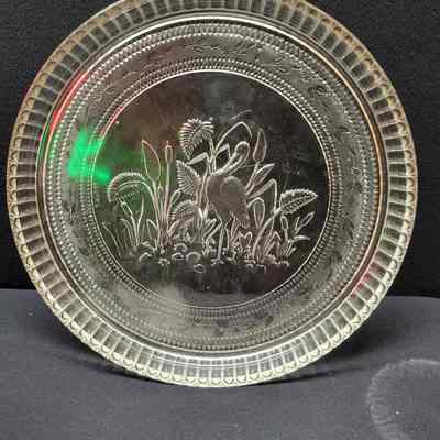 Stork in Rushes Stippled Forget Me Not Plate