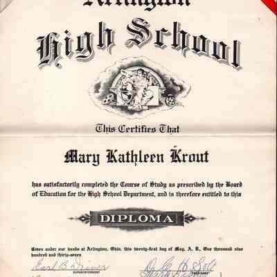 Arlington High School Diploma, Mary Krout 1937