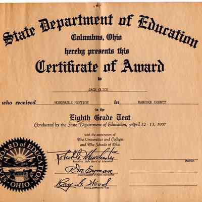 Certificate Of Award, Jack Glick