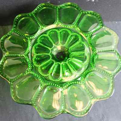 Green Beaded Medallion Cake Plate