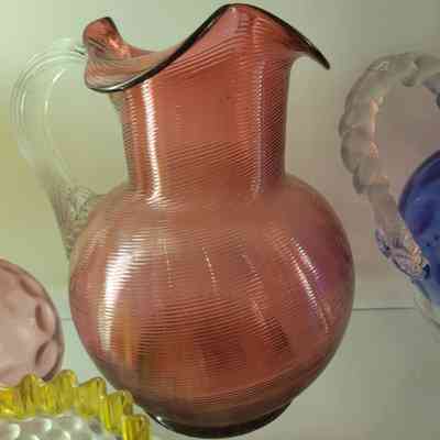 Cranberry Glass Threaded Pitcher