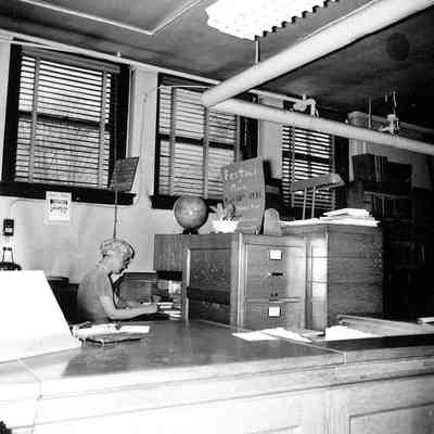 Library in basement of school