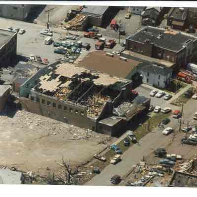 Ariel view of tornado damage