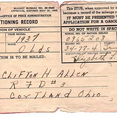 Mileage Rationing Record Application Stub