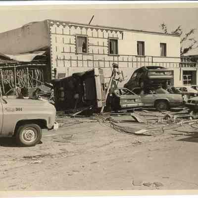 Tornado damage at Verillion Ford on North Canal Street
