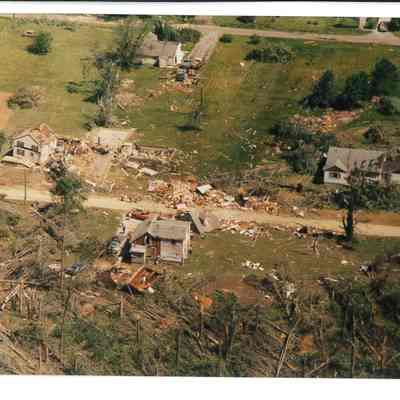 Ariel view of tornado damage