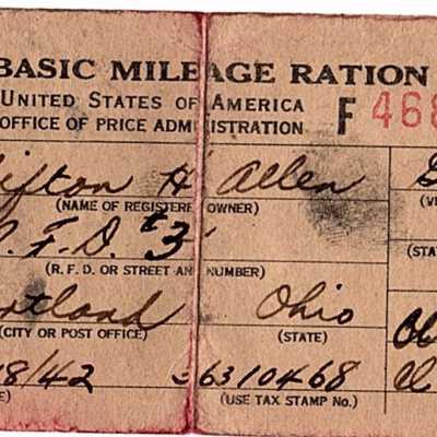 Clifton Allen Mileage Ration Card