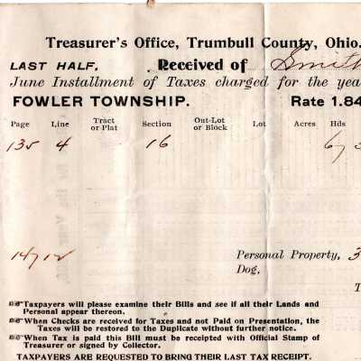 An Installment Of Tax Payment Receipt for the Year 1906.