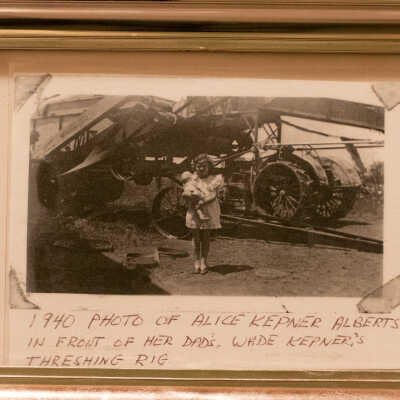 Alice Kepner Alberts and Threshing Rig
